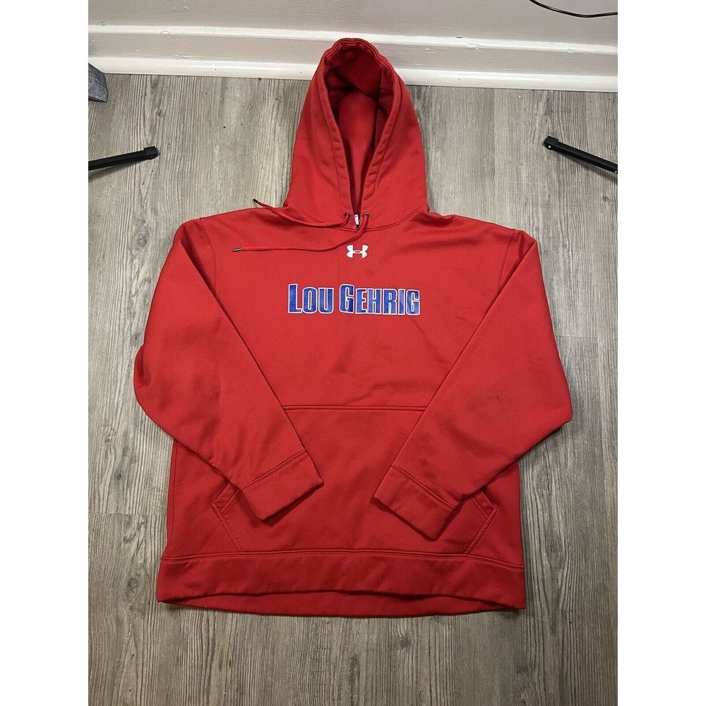 Under Armour‎ Mens Large Cold Gear Red Pullover Hoodie Lou Gehrig Logo